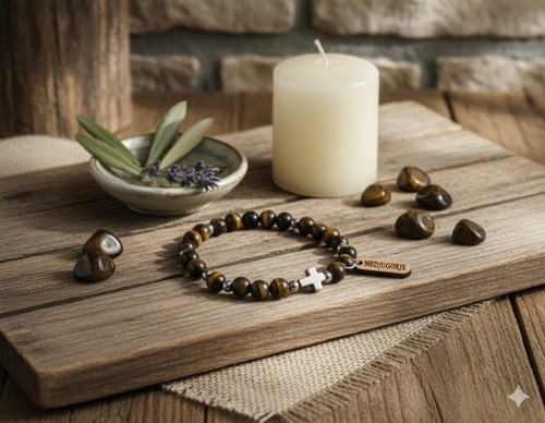 Różaniec Koronka Pokoju MEDUGORJE - bransoletka z kamieni naturalnych TYGRYSIE OKO