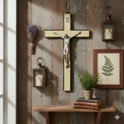 Krzyż drewniany ze złotą inkrustacją – elegancki, klasyczny