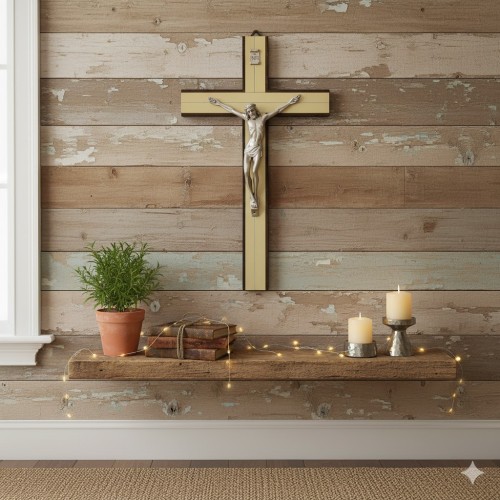 Krzyż drewniany ze złotą inkrustacją – elegancki, klasyczny