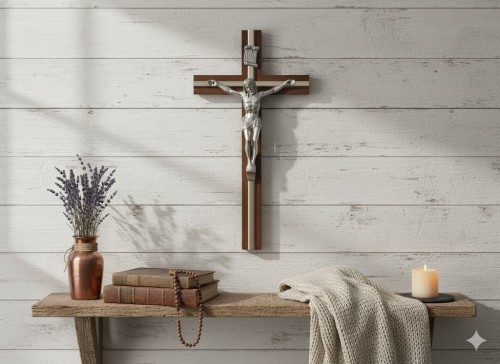 Krzyż drewniany na ścianę, klasyczny - Brązowe Drewno