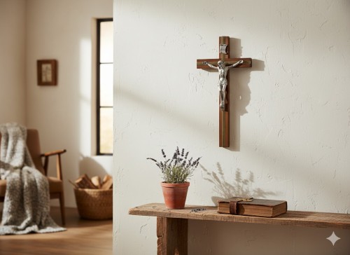 Krzyż drewniany na ścianę, klasyczny - Brązowe Drewno