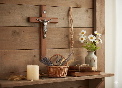 Krzyż drewniany na ścianę, klasyczny - Brązowe Drewno 20cm