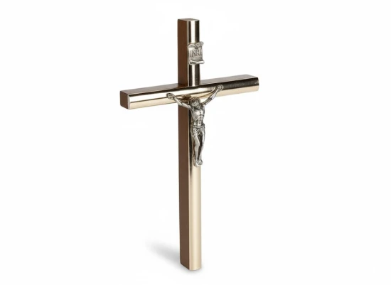 Krzyż drewniany na ścianę – klasyczny, brązowe drewno 13 cm