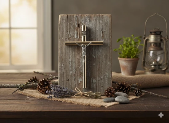 Krzyż drewniany na ścianę – klasyczny, brązowe drewno 13 cm