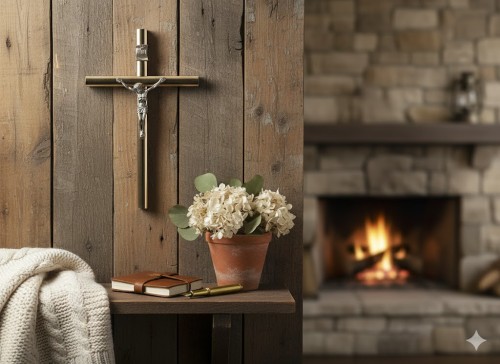 Krzyż drewniany na ścianę – klasyczny, brązowe drewno 13 cm