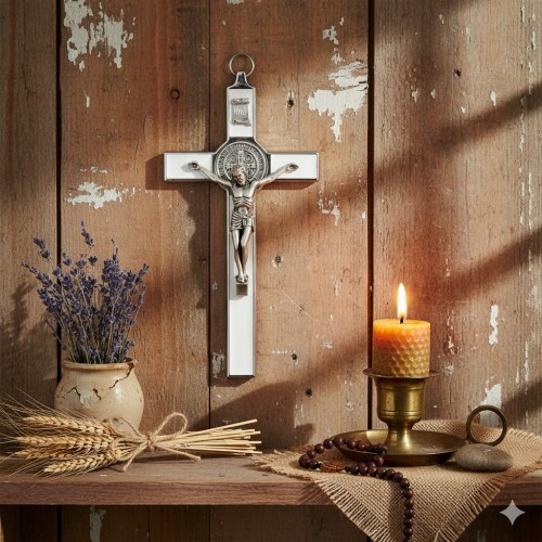 Krzyż Benedyktyński - 20cm (biały)