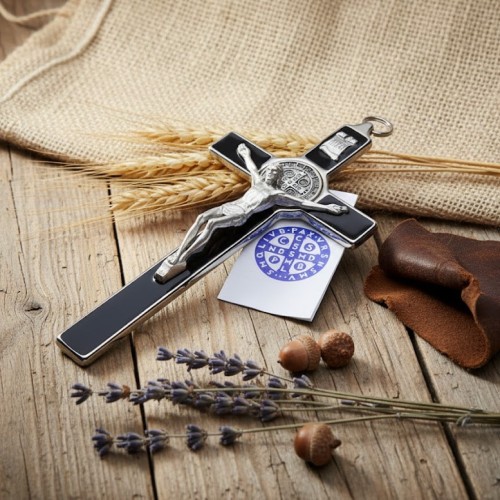 Krzyż Benedyktyński 12cm w aranżacji rustykalnej