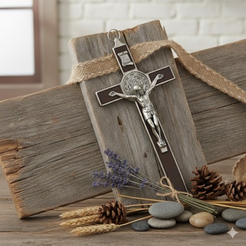 Krzyż Benedyktyński w aranżacji rustykalnej