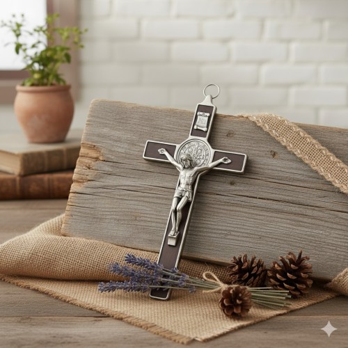 Krzyż Benedyktyński w aranżacji rustykalnej