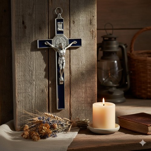 Krzyż Benedyktyński – niebieski, klasyczny, 20 cm