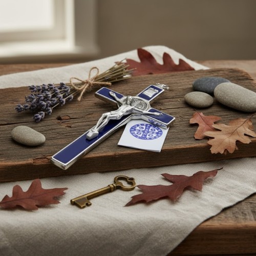 Krzyż Benedyktyński – niebieski, klasyczny, 20 cm