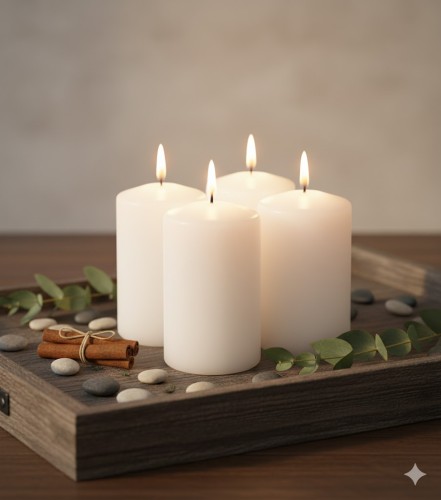 Świeca walec biała – 4 sztuki w zestawie, wys. 8 cm