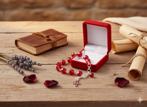 Różaniec kryształkowy CZERWONY Preciosa – 10-tka na rękę