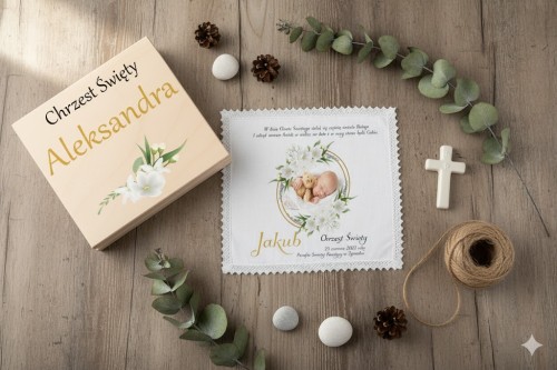 Szatka na Chrzest ZE ZDJĘCIEM - pudełko drewniane z nadrukiem