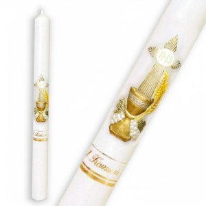 Świeca na Komunię z aplikacją – gromnica seria PREMIUM z pudełeczkiem