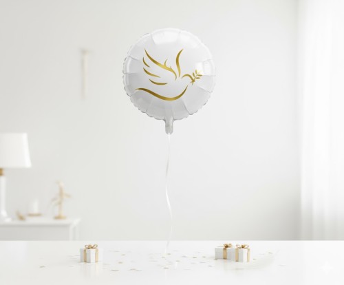 Balon foliowy Złoty Gołąbek z listkami – okrągły 18 cali (46 cm)