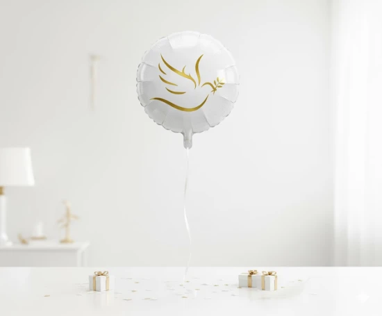 Balon foliowy Złoty Gołąbek z listkami – okrągły 18 cali (46 cm)