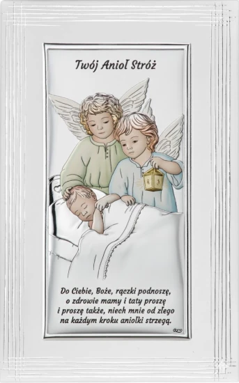 Obrazek srebrny - Twój Anioł Stróż z modlitwą