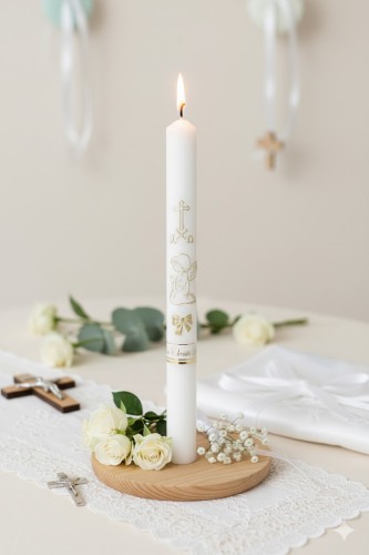 Świeca do Chrztu Świętego PREMIUM z Aniołkiem – biała gromnica 40 cm