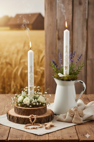 Świeca do Chrztu Świętego PREMIUM z Aniołkiem – biała gromnica 40 cm