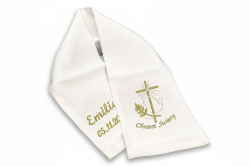 Szal z haftem KRZYŻ ELEGANCKI - szatka do chrztu w formie szal