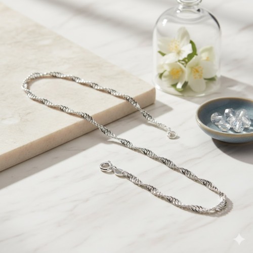 Łańcuszek srebrny Singapur pr. 925 – Rodowany, średnica splotu: 2,7 mm