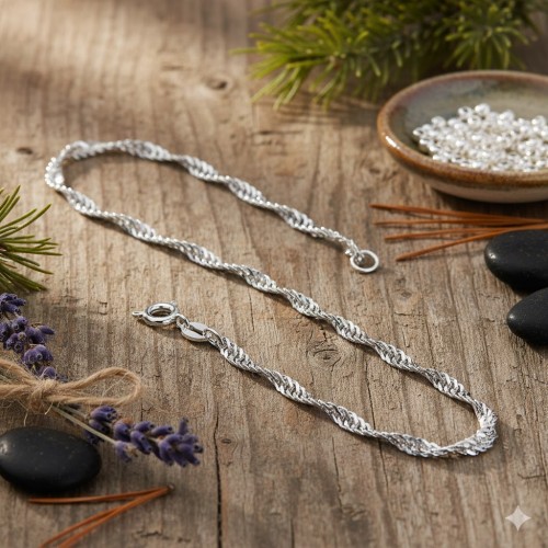 Łańcuszek srebrny Singapur pr. 925 – Rodowany, średnica splotu: 2,7 mm