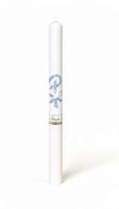 Świeca do Chrztu Świętego PREMIUM – Gołębica w błękicie, symbol Ducha Świętego