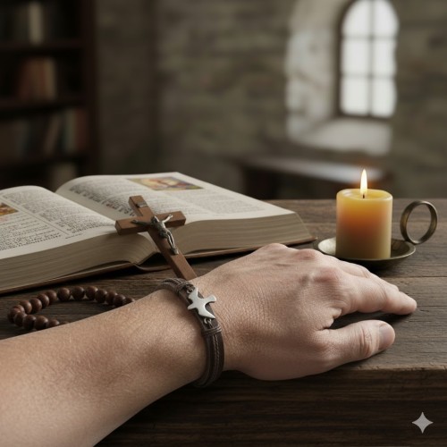 Stylowa bransoletka z naturalnej skóry z Duchem Świętym