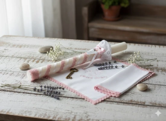 Zestaw chrzcielny „Różany Blask” z kryształkiem Preciosa®