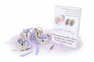 Pamiątka Chrztu z Bucikami Swarovski  Royal Blue – Personalizowana