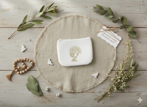 Etui na różaniec - EKO skórka, białe, IHS na zamek