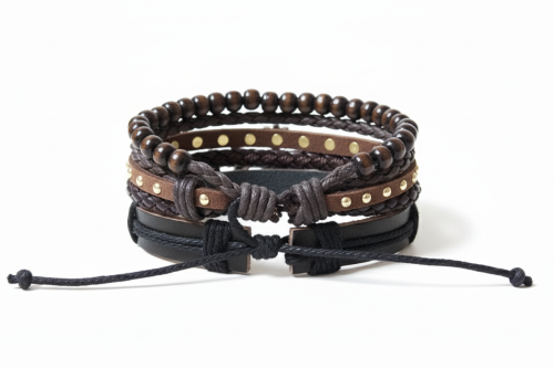 Zestaw Męskich Bransoletek z Krzyżem – Styl Rustykalny