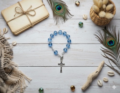 Różaniec dziecięcy z serduszkami – niebieski