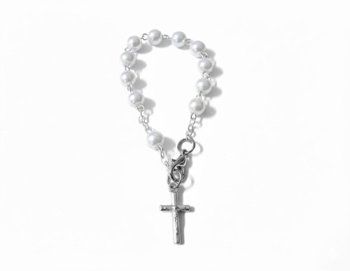 Różaniec dziecięcy z perełkami - biały