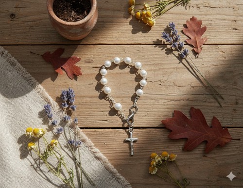 Różaniec dziecięcy z perełkami - biały dziecięcy