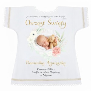 Szatka na chrzest ZE ZDJĘCIEM dziecka - Pamiątka Chrztu Świętego SAKRUM