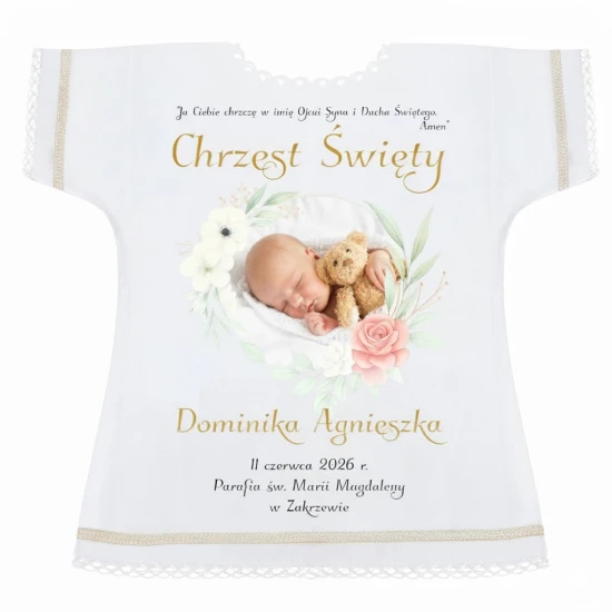 Szatka na chrzest ZE ZDJĘCIEM dziecka - Pamiątka Chrztu Świętego SAKRUM