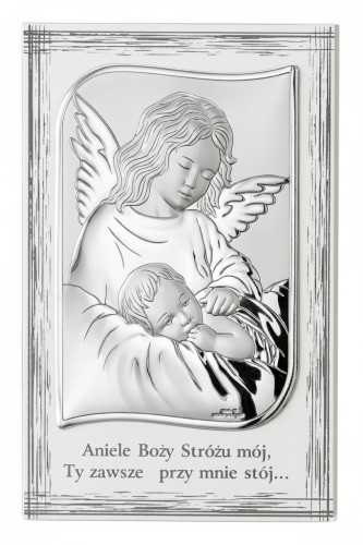 Obrazek srebrny Anioł Stróż z modlitwą