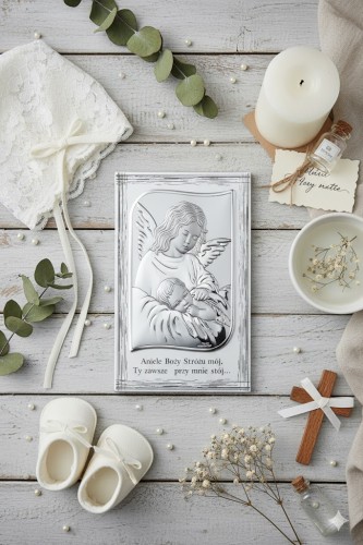 Obrazek srebrny Anioł Stróż z modlitwą
