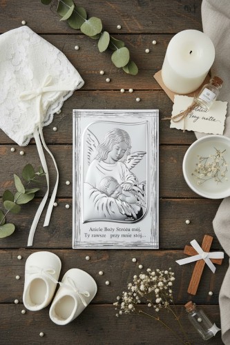 Obrazek srebrny Anioł Stróż z modlitwą