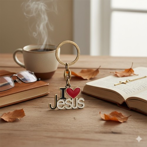 Brelok religijny I Love Jesus – metalowy breloczek do kluczy