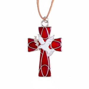 Krzyżek „Duch Święty” – zawieszka na rzemyku, kolor czerwony