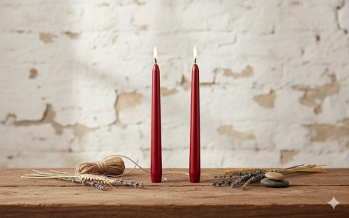 Świece stożkowe metalik czerwone 25 cm