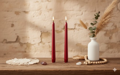 Świece stożkowe metalik czerwone 25 cm