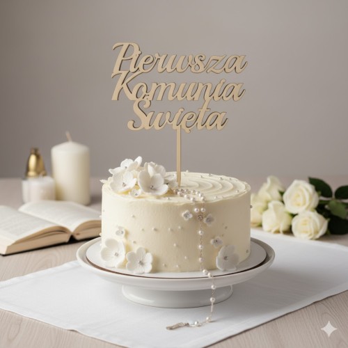Topper dekoracyjny „Komunia Święta” – dekoracja drewniana