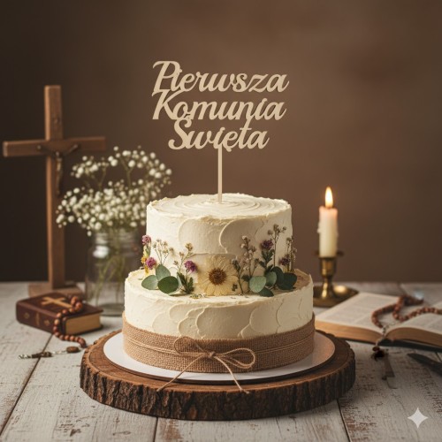 Topper dekoracyjny „Komunia Święta” – dekoracja drewniana