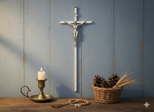 Krzyż metalowy w kolorze srebrnym – nikiel