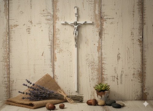 Krzyż metalowy w kolorze srebrnym – nikiel