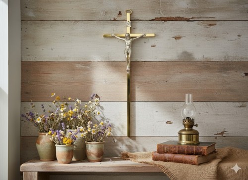 Krzyż metalowy w kolorze złotym – nikiel